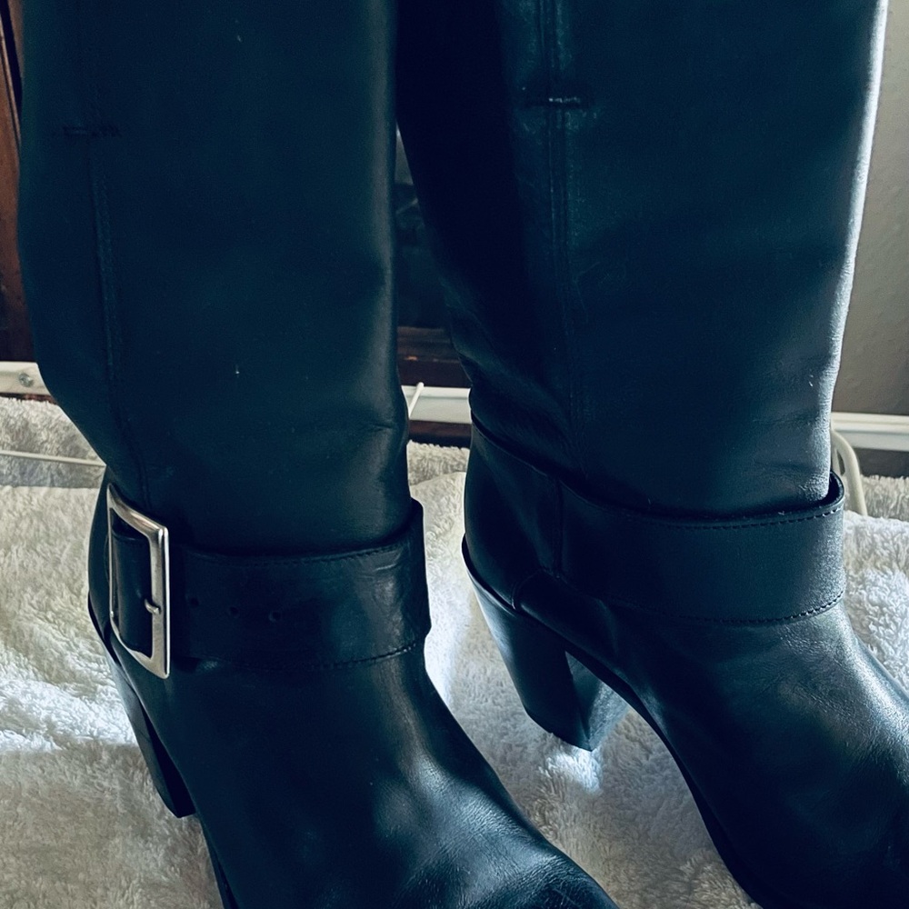Zara Black Heeled Boots with Silver Buckle